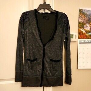 Miss Me Distressed Studded & Embellished Button-Up Gray Cardigan Size S
